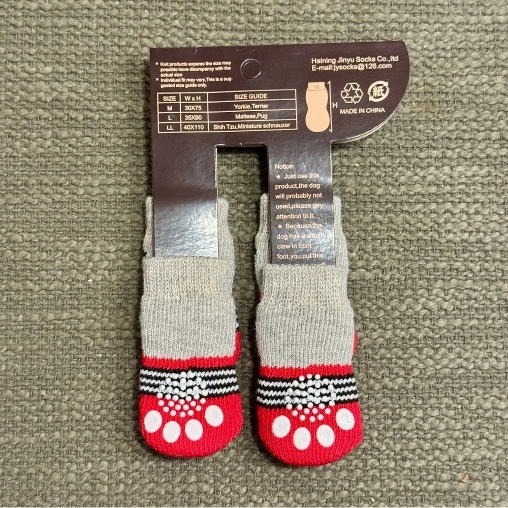 Red and Gray Non-Slip Dog Socks